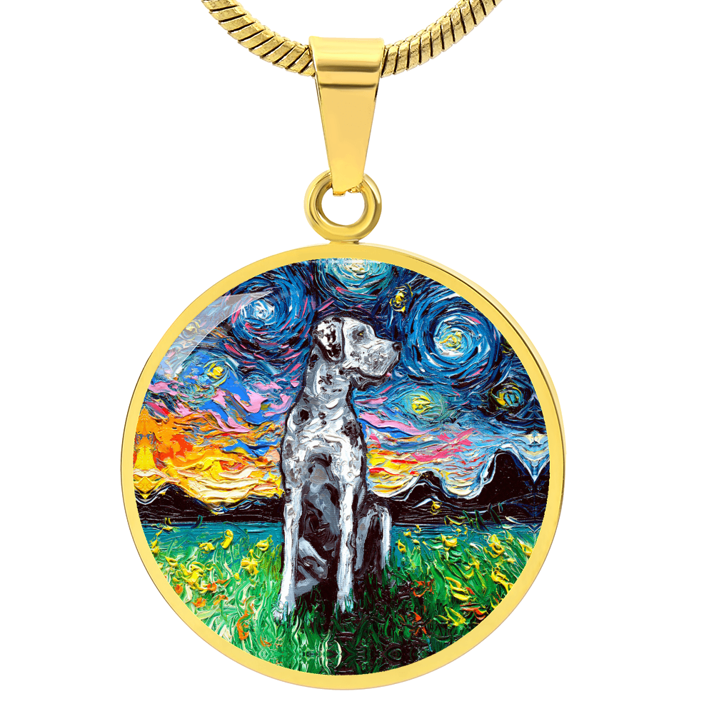 Merle Great Dane Starry Night Round Necklace