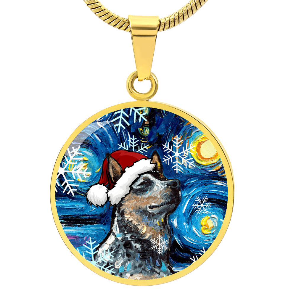 Santa Blue Heeler Starry Night Round Necklace
