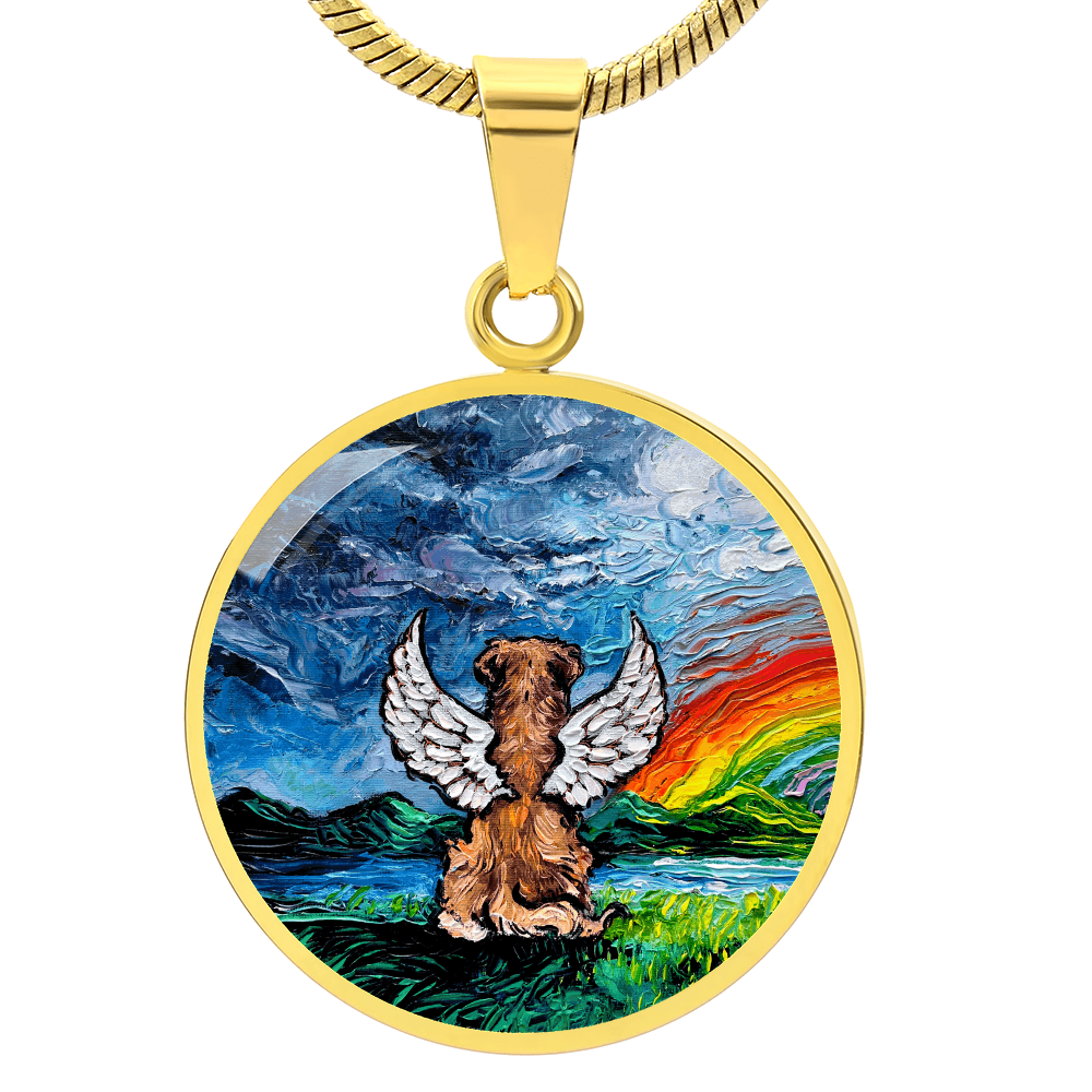 Rainbow Bridge Golden Retriever  Round Necklace