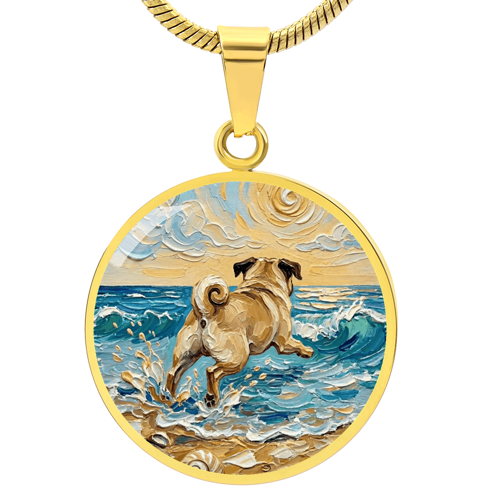 Frolicking Pug Round Necklace