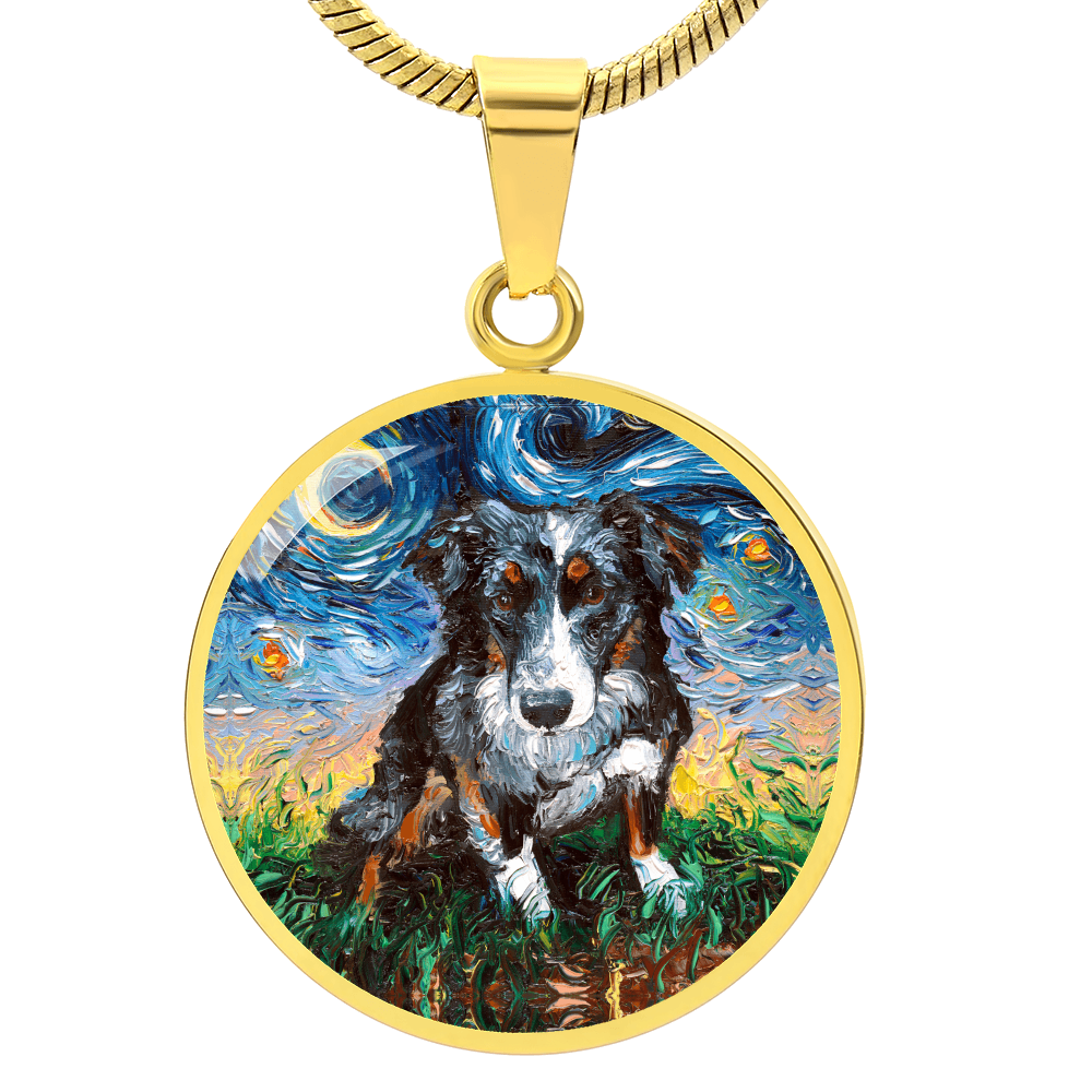 Australian Shepherd Starry Night Round Necklace