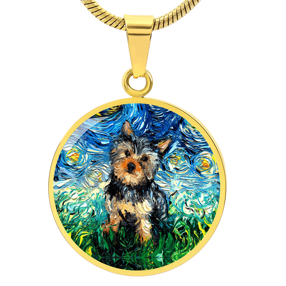 Yorkshire Terrier Starry Night Round Necklace