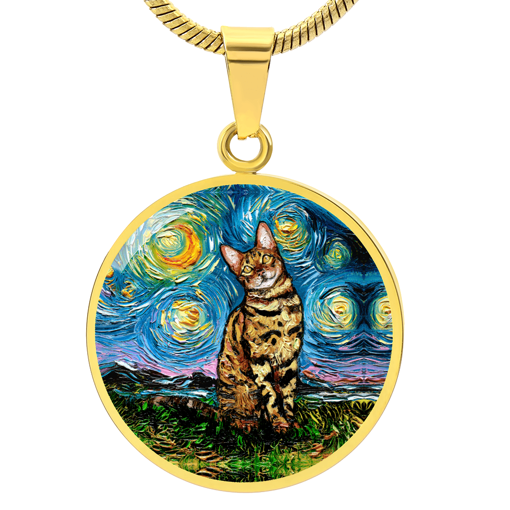 Bengal Cat Starry Night Round Necklace