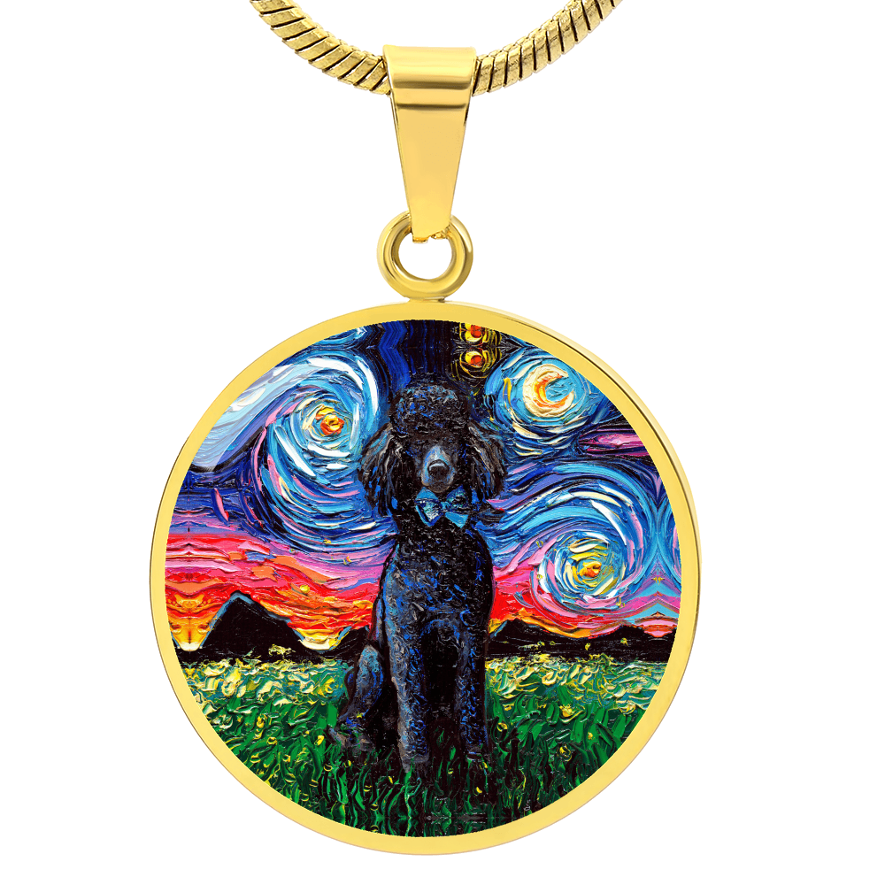 Black Poodle Starry Night Round Necklace