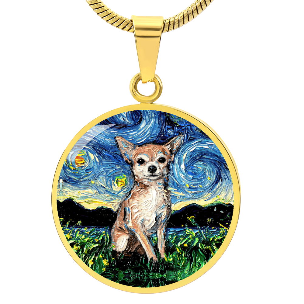 Chihuahua Starry Night Round Necklace