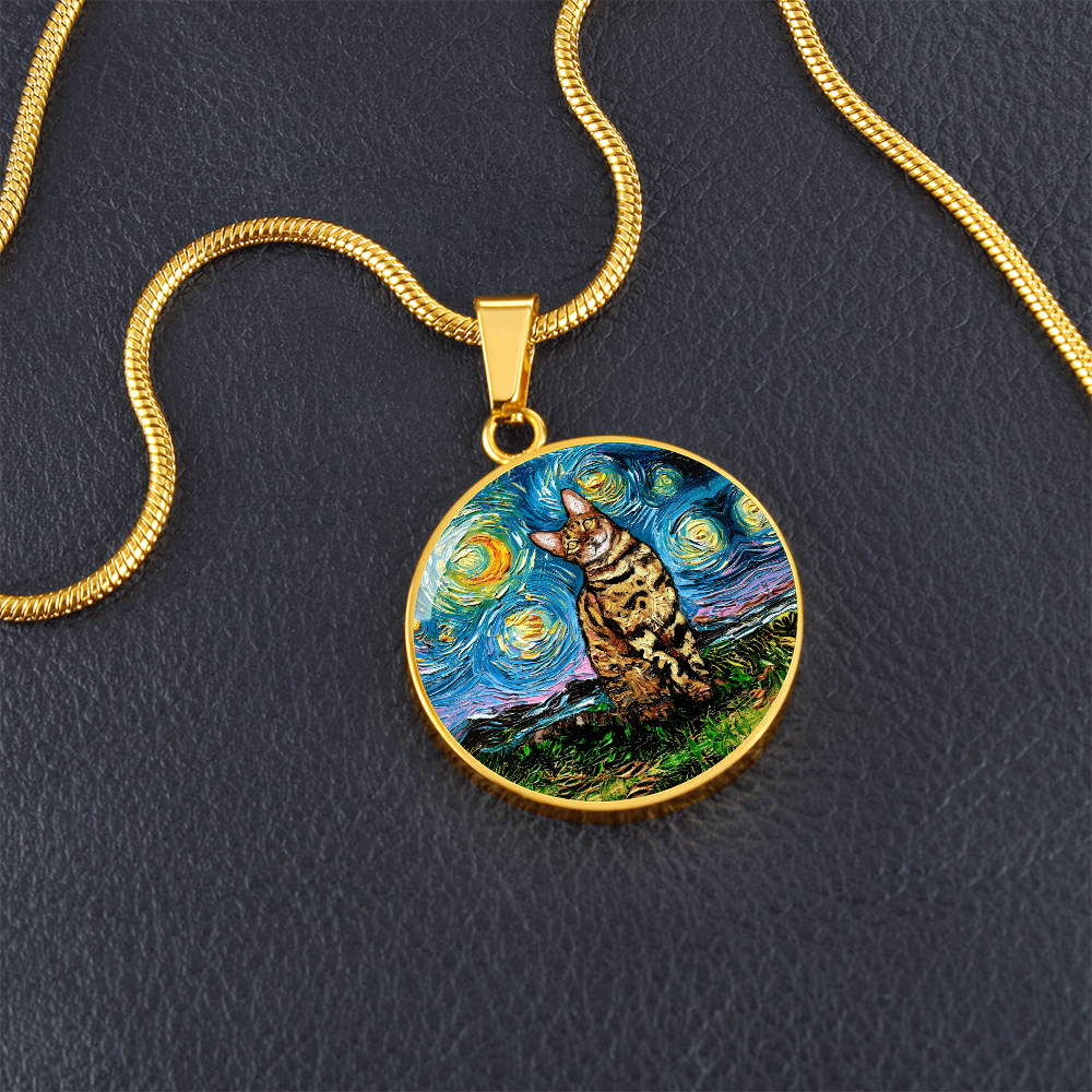 Bengal Cat Starry Night Round Necklace