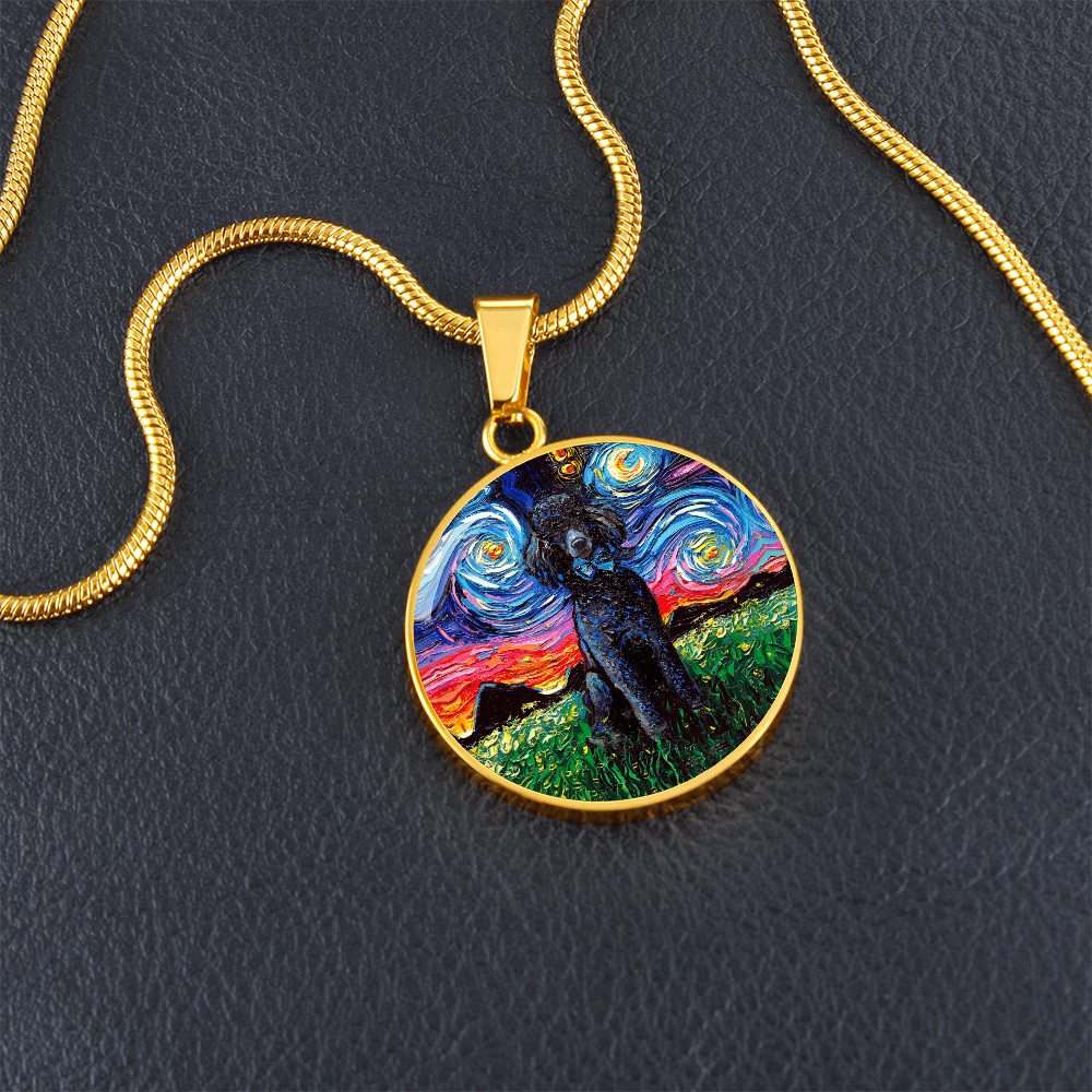 Black Poodle Starry Night Round Necklace