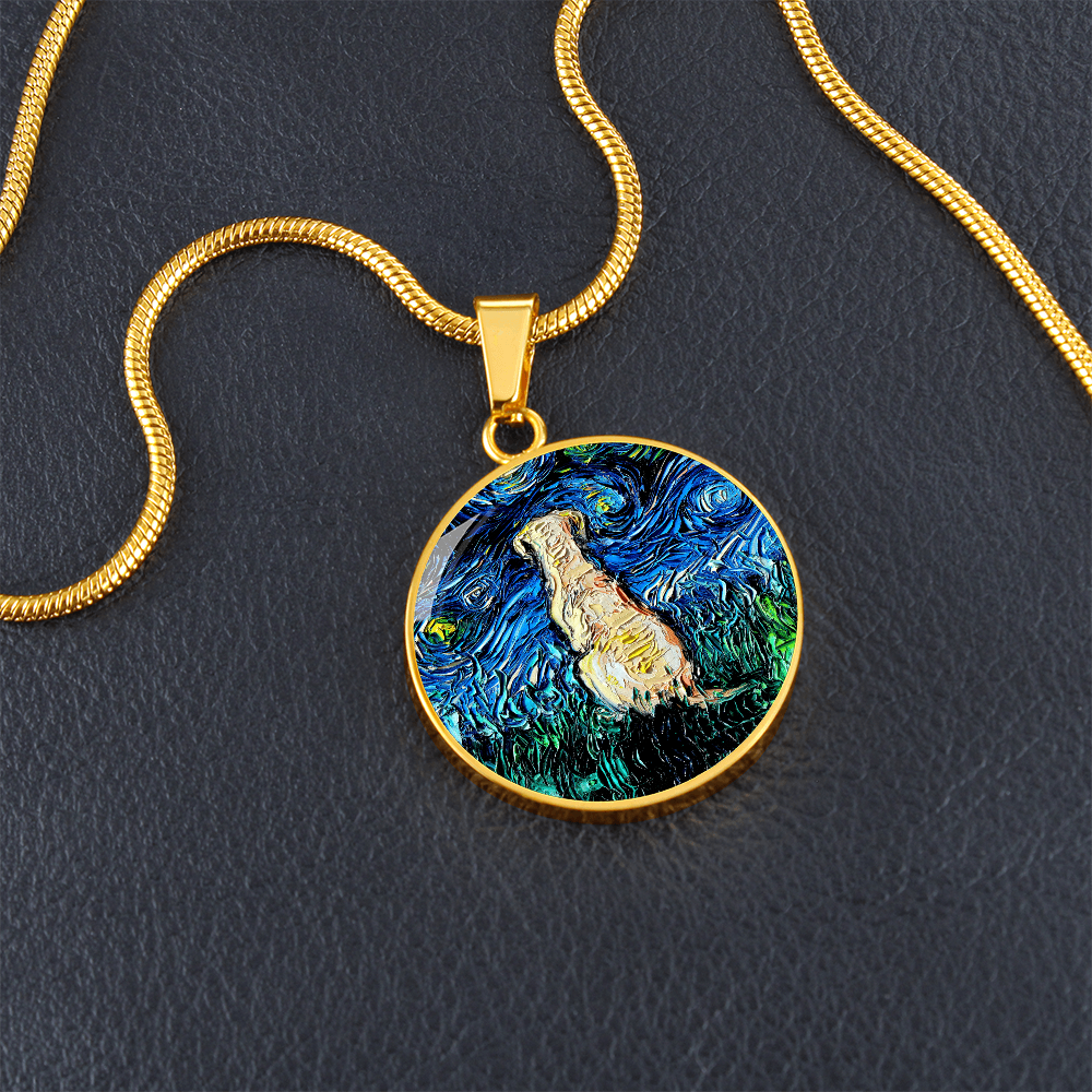 Yellow Labrador Back Starry Night Round Necklace
