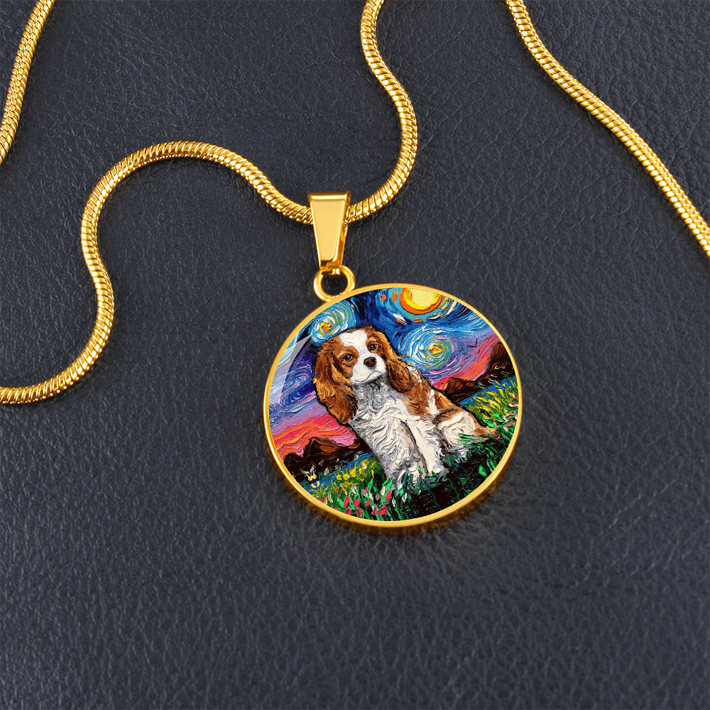 Blenheim Spaniel Starry Night Round Necklace