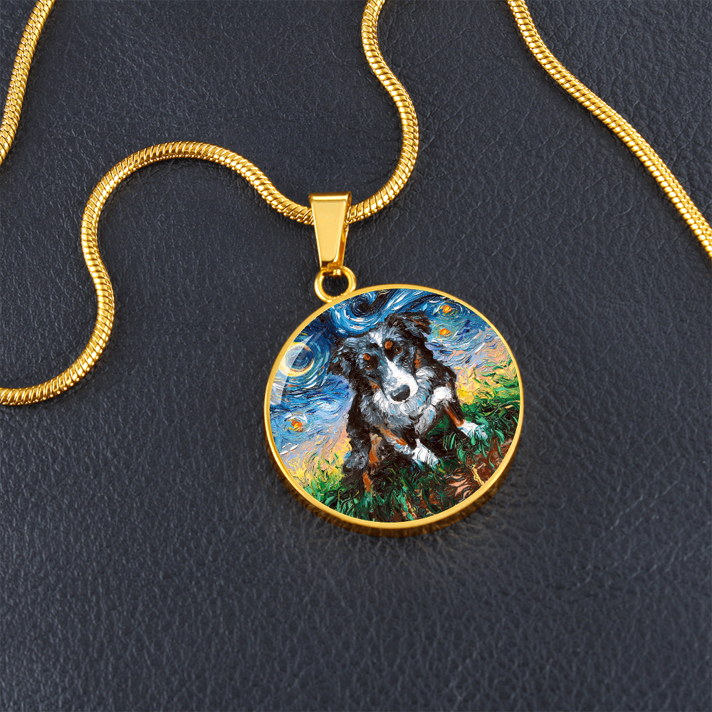 Australian Shepherd Starry Night Round Necklace