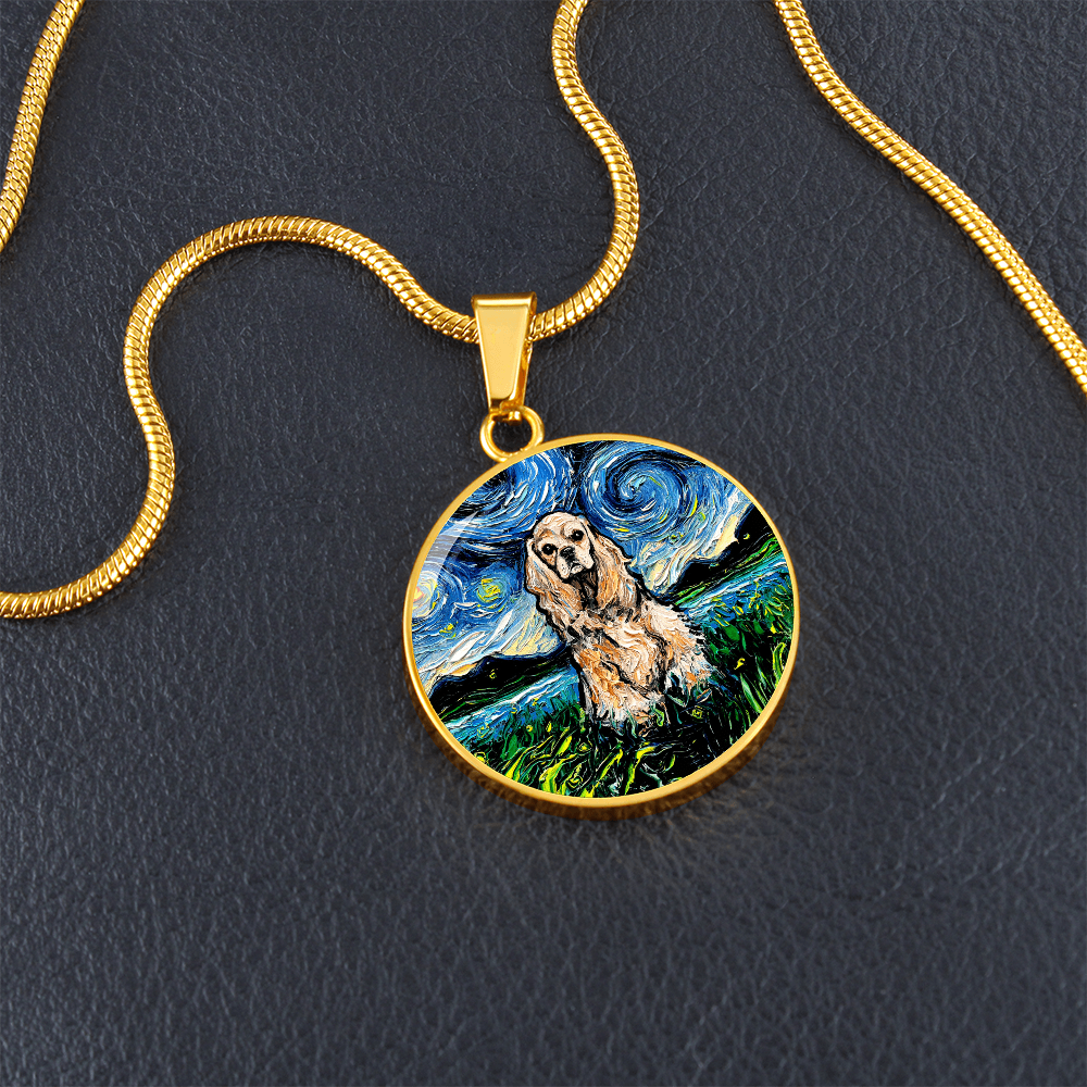 American Cocker Spaniel Starry Night Round Necklace