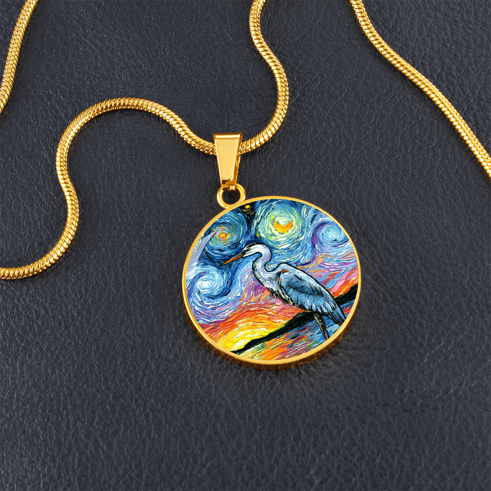 Blue Heron Starry Night Round Necklace