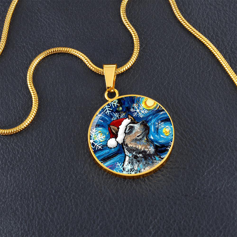Santa Blue Heeler Starry Night Round Necklace