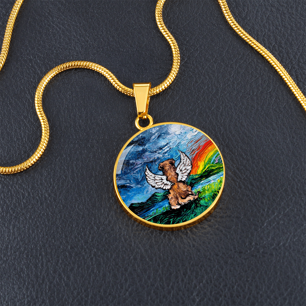 Rainbow Bridge Golden Retriever  Round Necklace