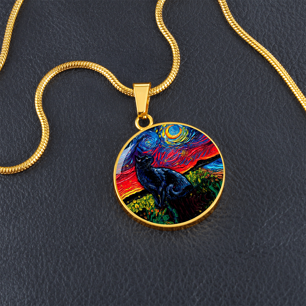 Black Cat 2 Starry Night Round Necklace