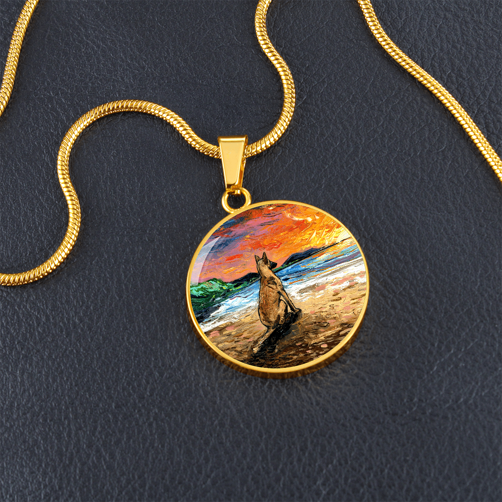 Beach Days - Belgian Malinois Starry Night Round Necklace