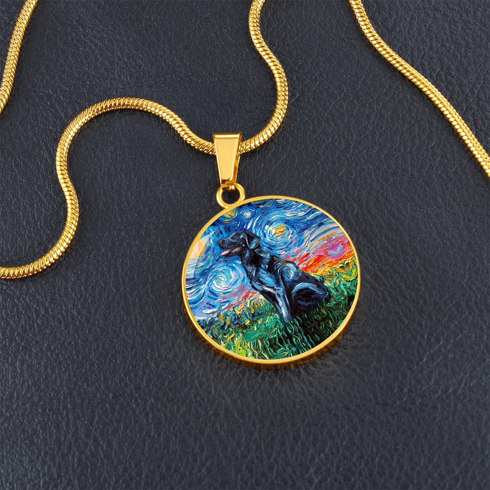 Black Labrador Starry Night Round Necklace