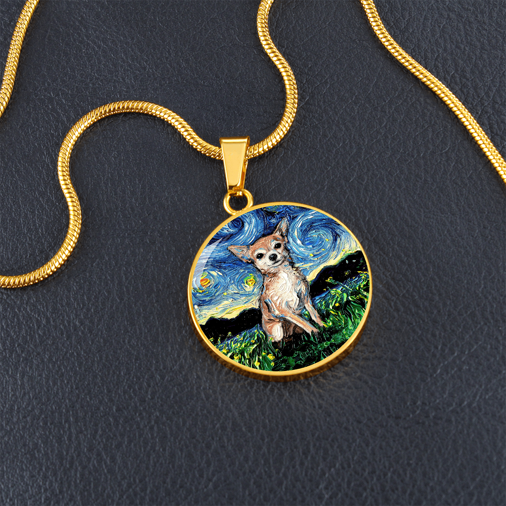 Chihuahua Starry Night Round Necklace