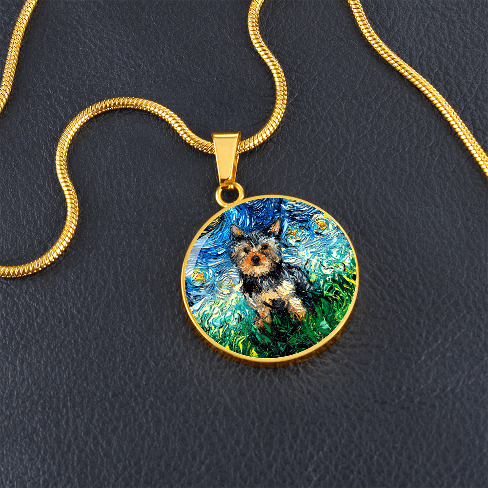 Yorkshire Terrier Starry Night Round Necklace