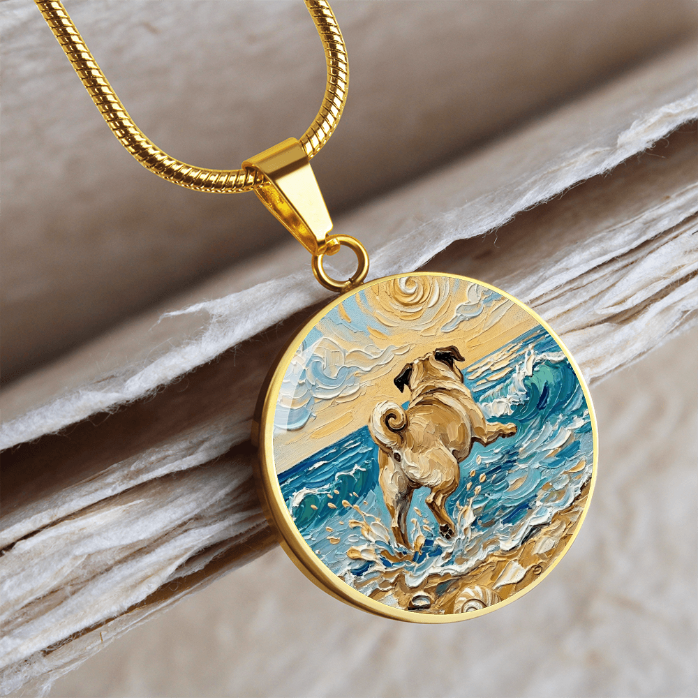 Frolicking Pug Round Necklace