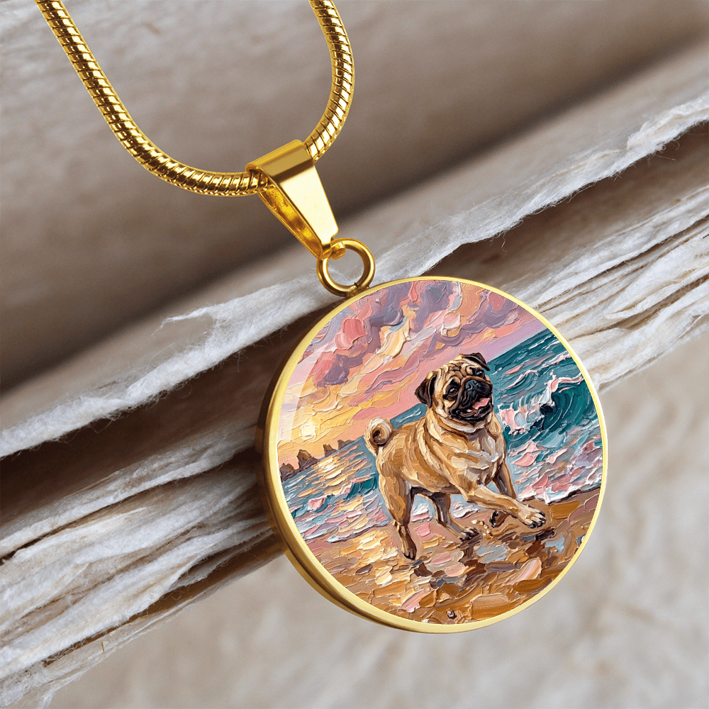 Summer Sunset - Fawn Pug Round Necklace
