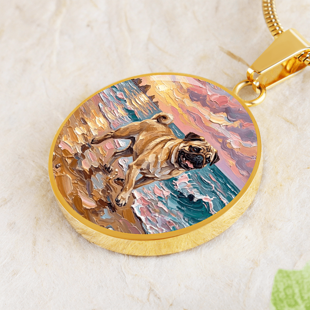 Summer Sunset - Fawn Pug Round Necklace