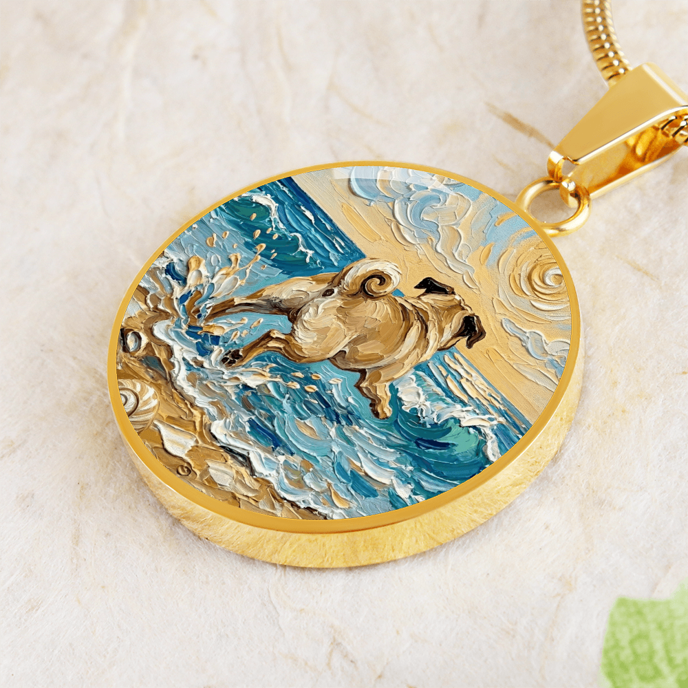 Frolicking Pug Round Necklace