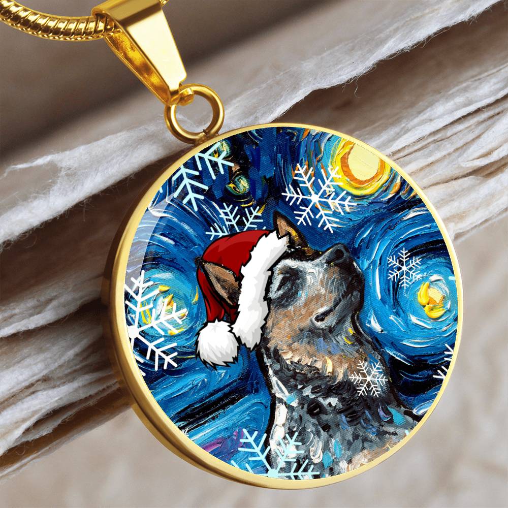 Santa Blue Heeler Starry Night Round Necklace
