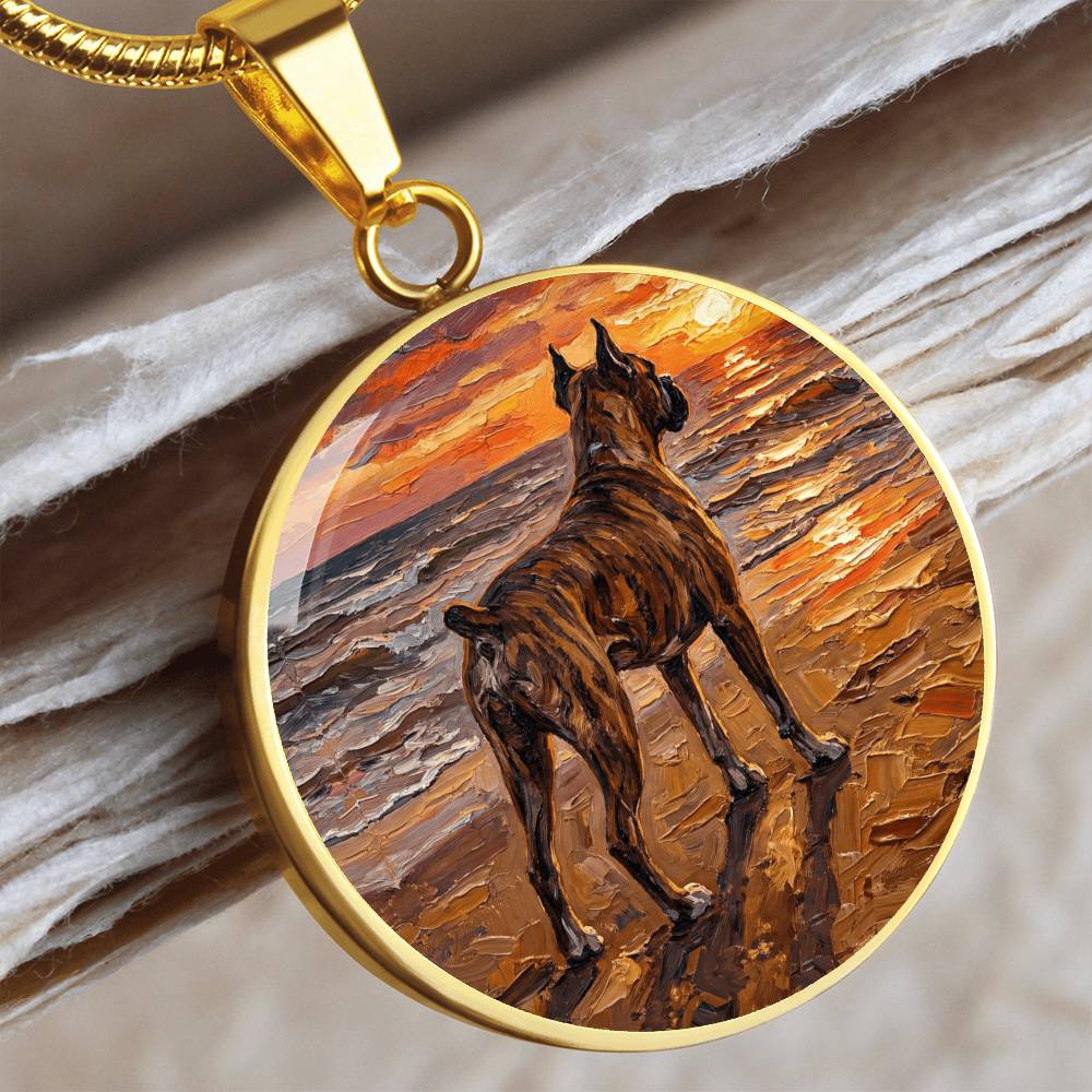 Beach Day - Brindle Boxer Round Necklace