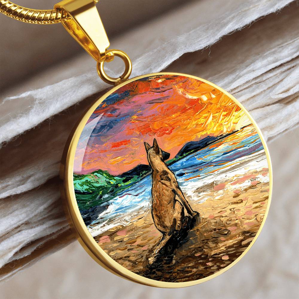 Beach Days - Belgian Malinois Starry Night Round Necklace
