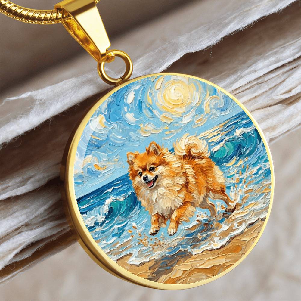 Beach Day - Pomeranian Round Necklace