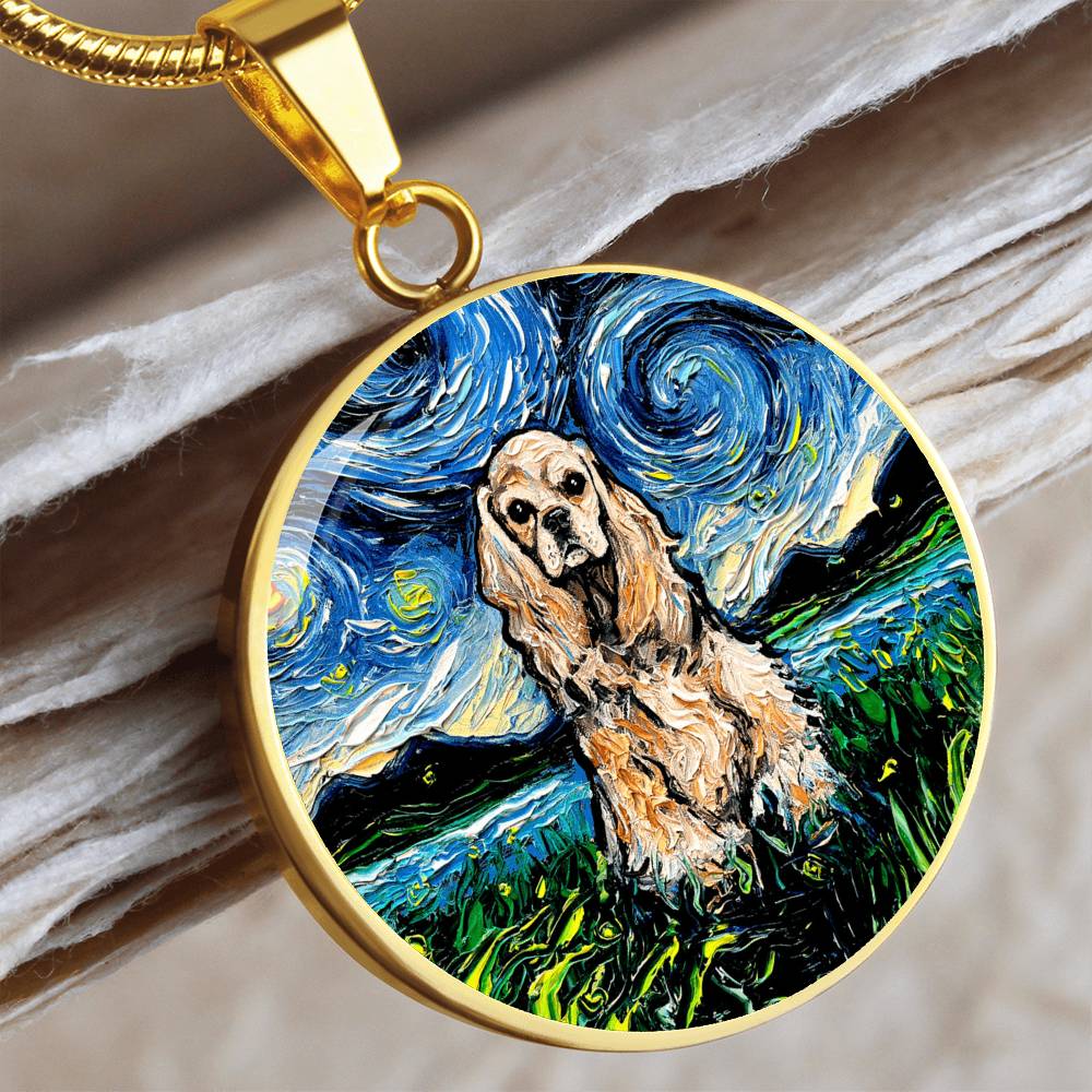 American Cocker Spaniel Starry Night Round Necklace