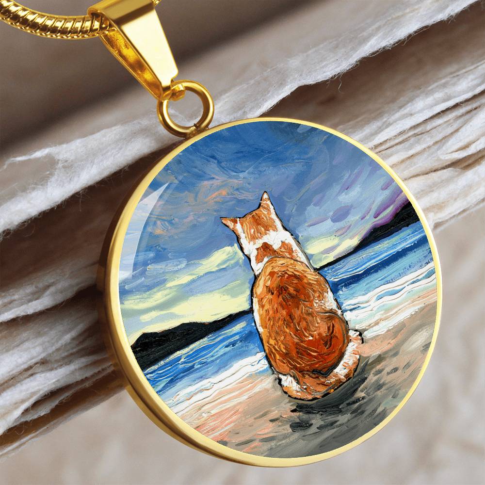 Beach Days - Orange and White Tabby Round Necklace