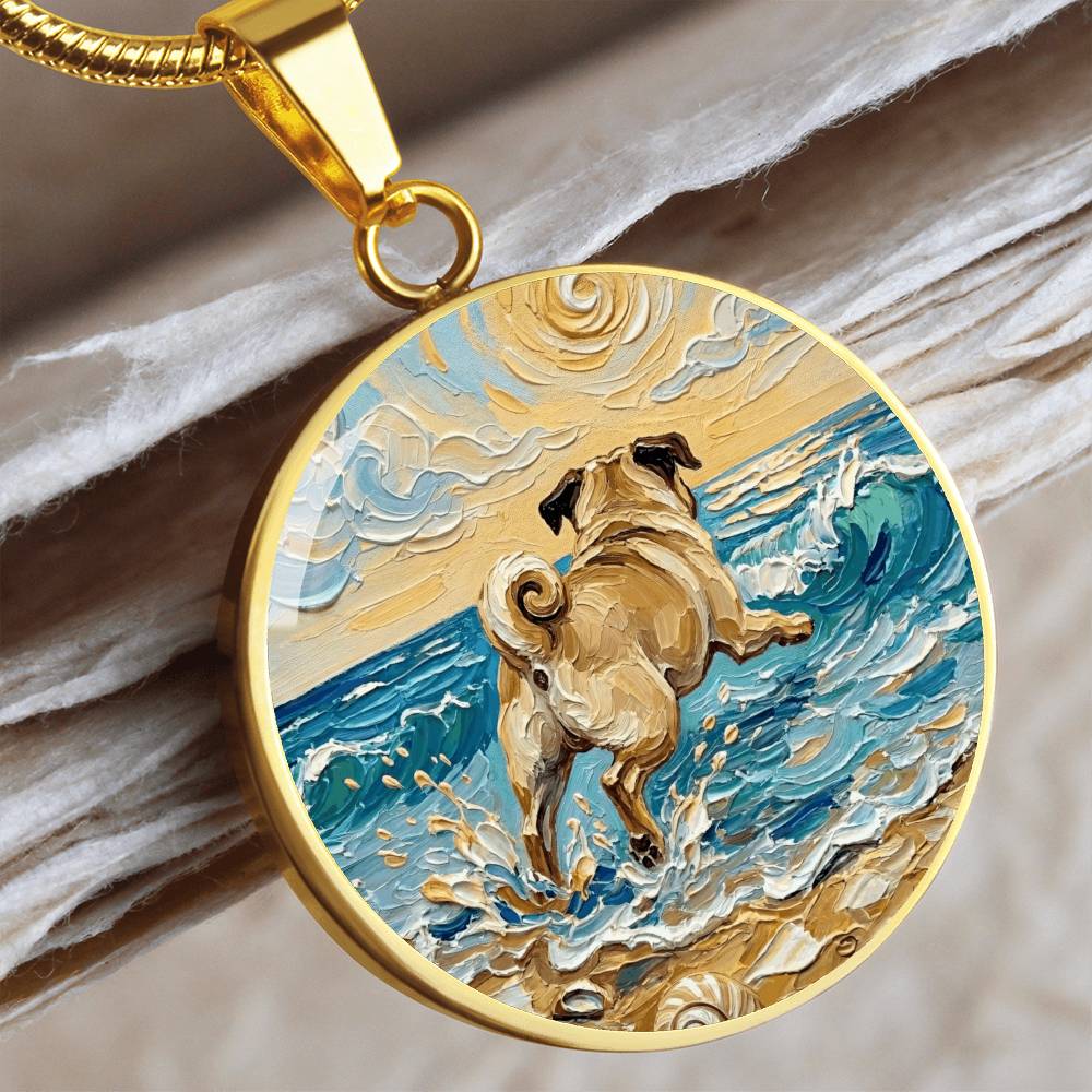 Frolicking Pug Round Necklace