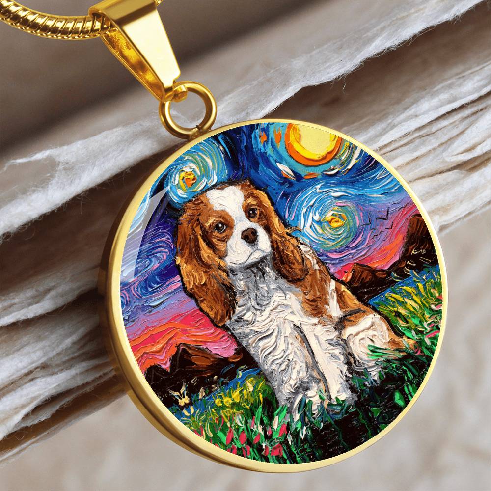 Blenheim Spaniel Starry Night Round Necklace