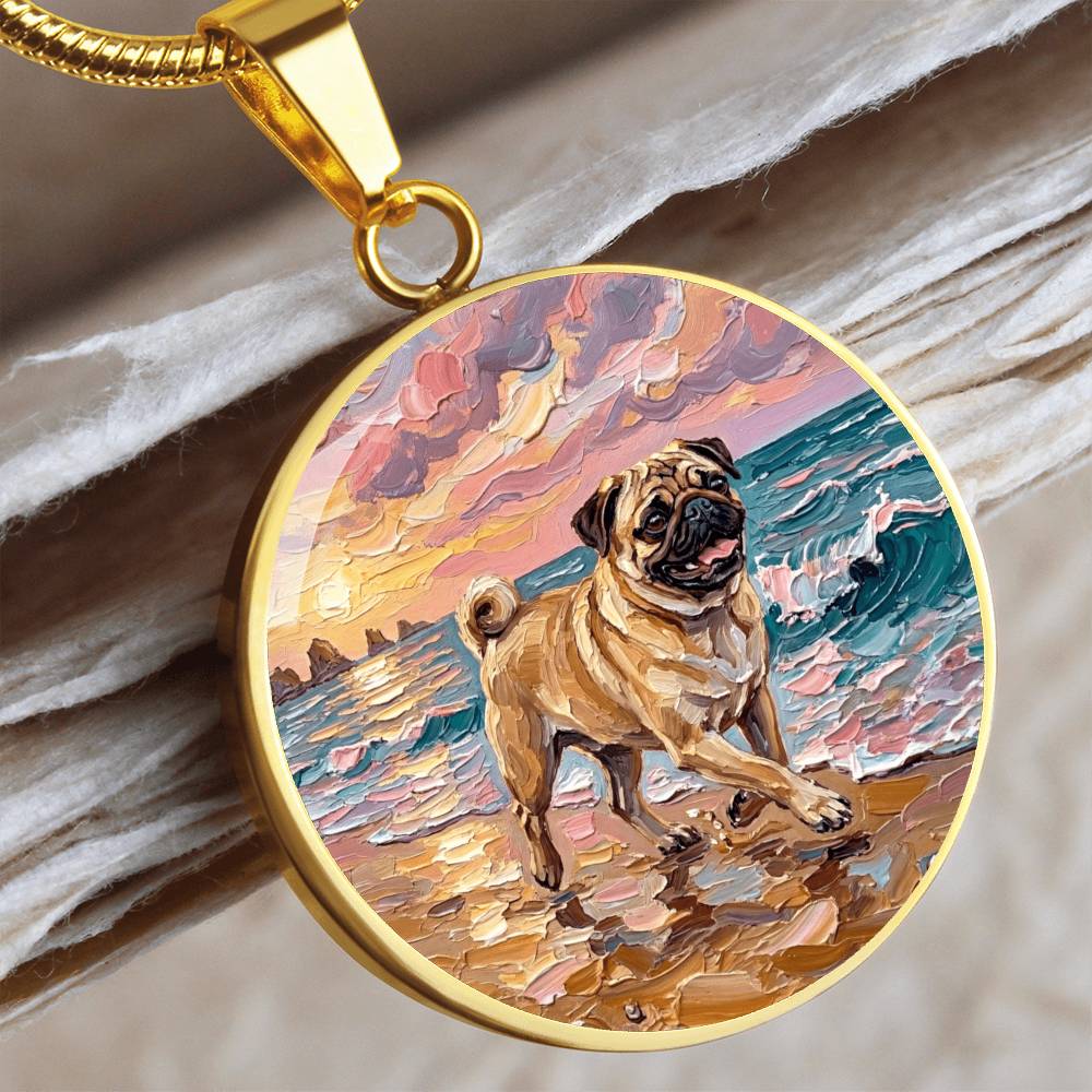 Summer Sunset - Fawn Pug Round Necklace