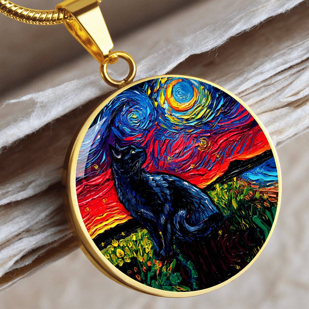 Black Cat 2 Starry Night Round Necklace