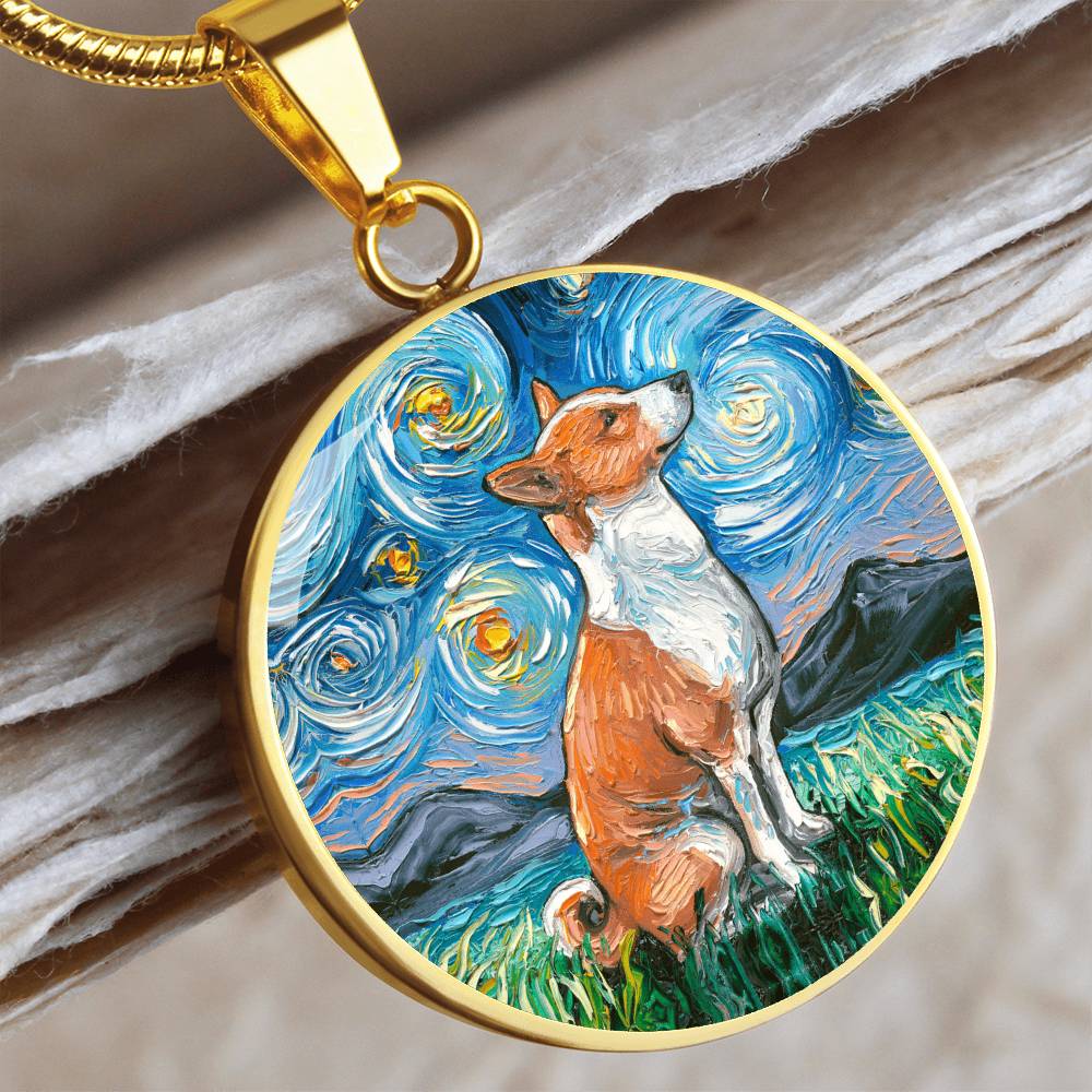 Basenji Starry Night Round Necklace
