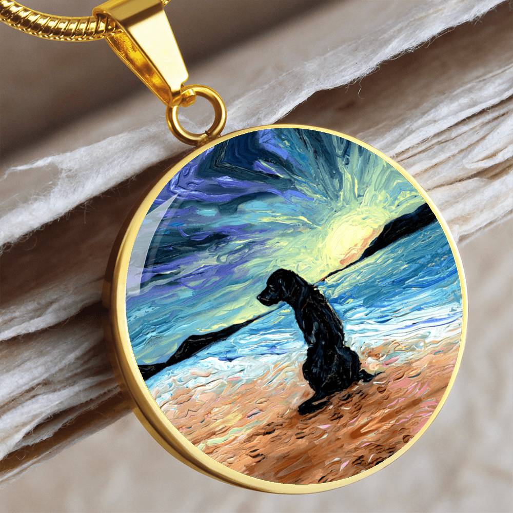 Beach Days - Black Labrador Round Necklace