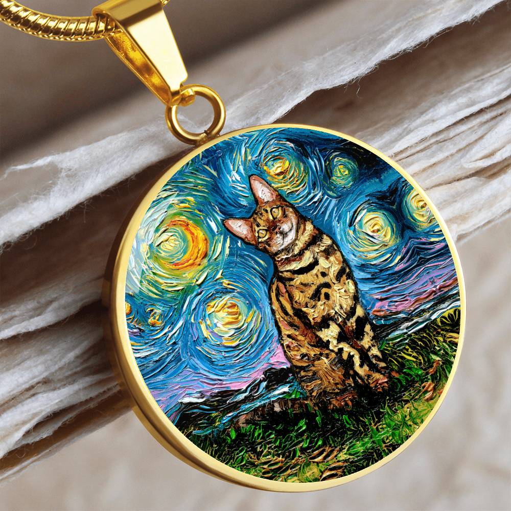 Bengal Cat Starry Night Round Necklace