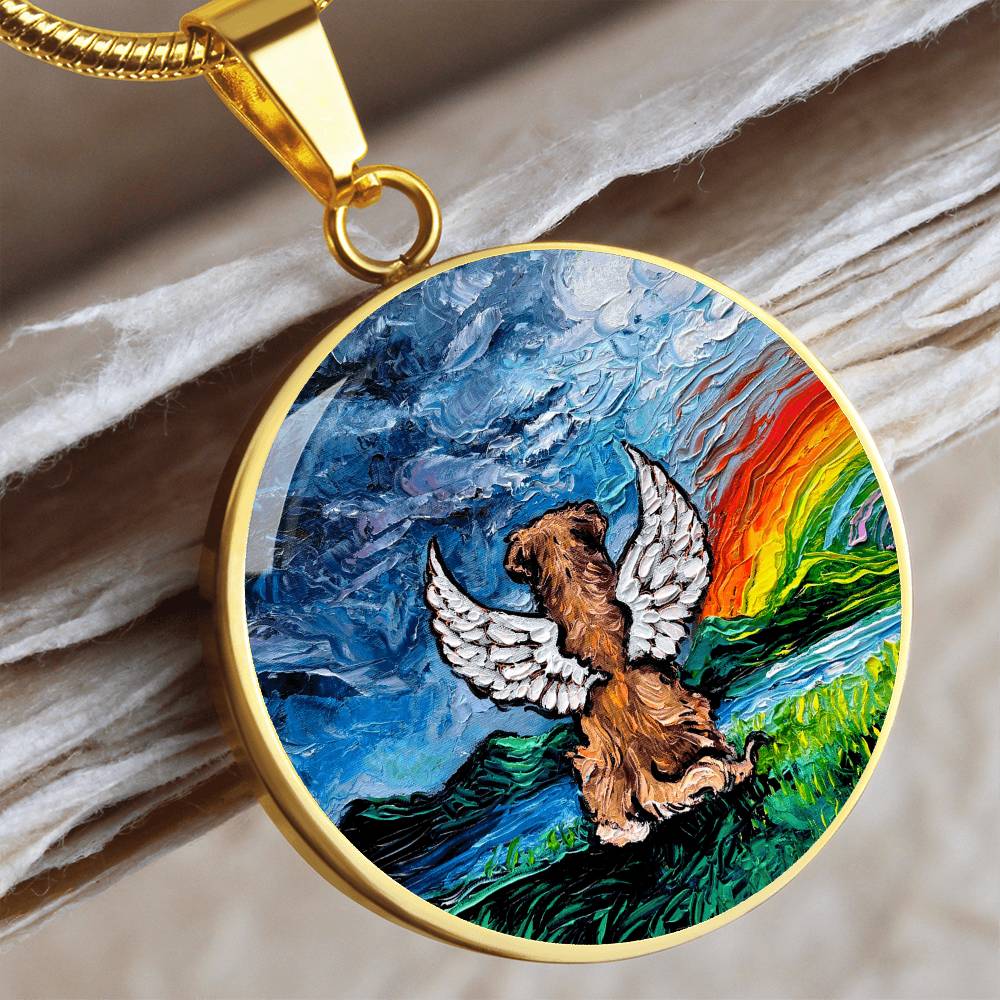 Rainbow Bridge Golden Retriever  Round Necklace