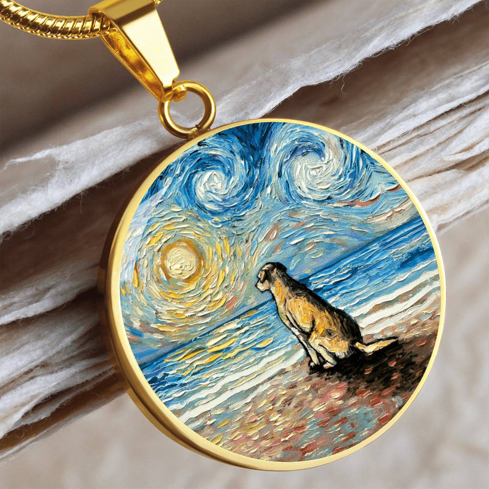 Beach Days - Yellow Labrador Starry Night Round Necklace