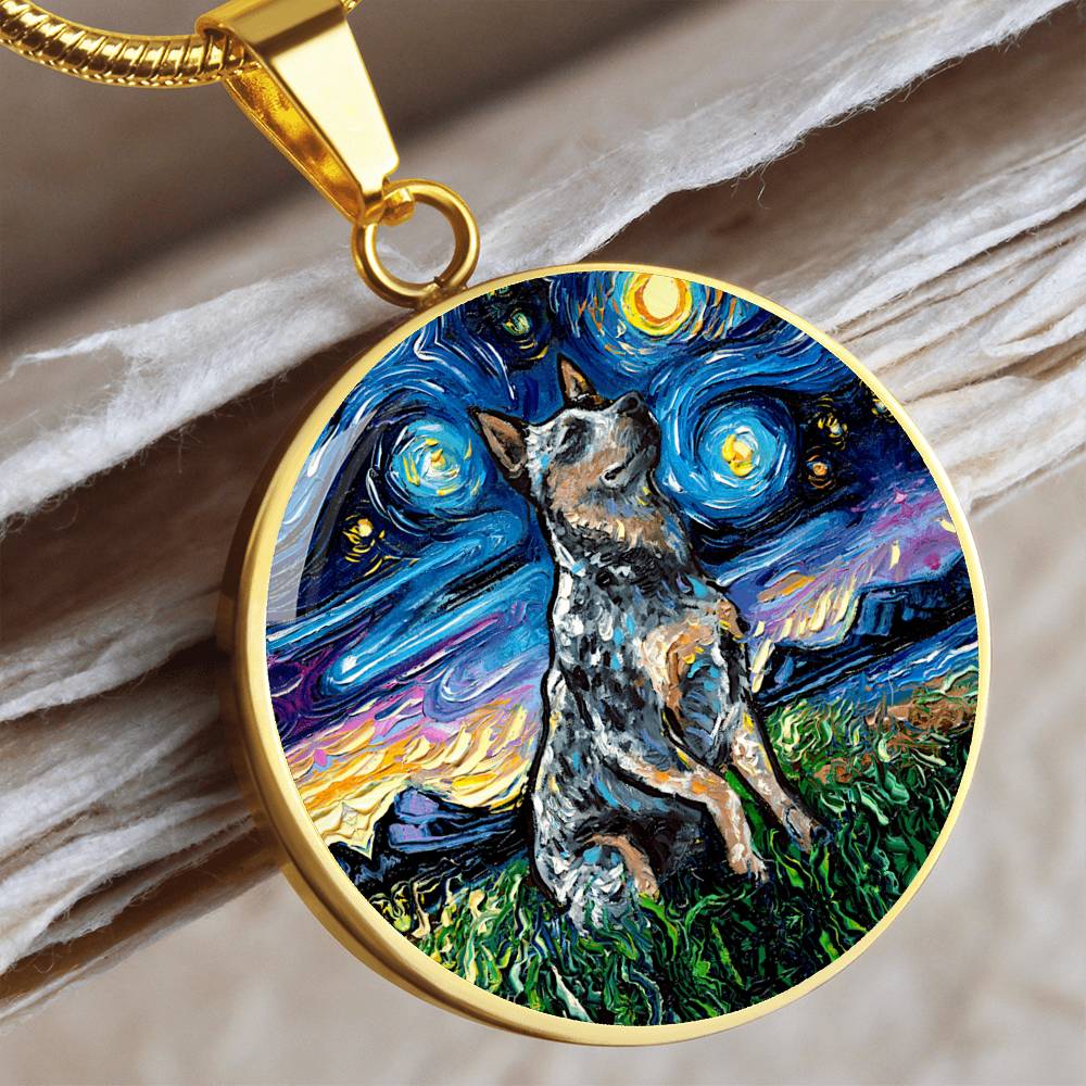 Blue Heeler Starry Night Round Necklace