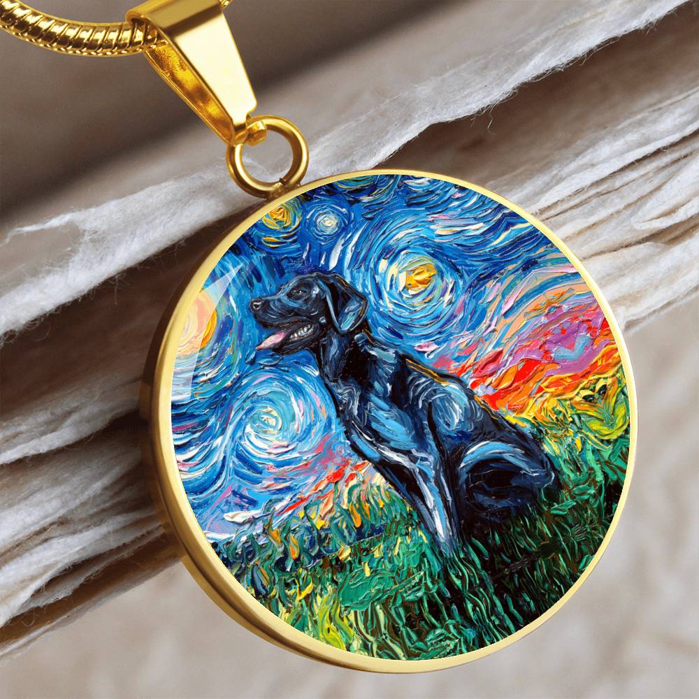 Black Labrador Starry Night Round Necklace