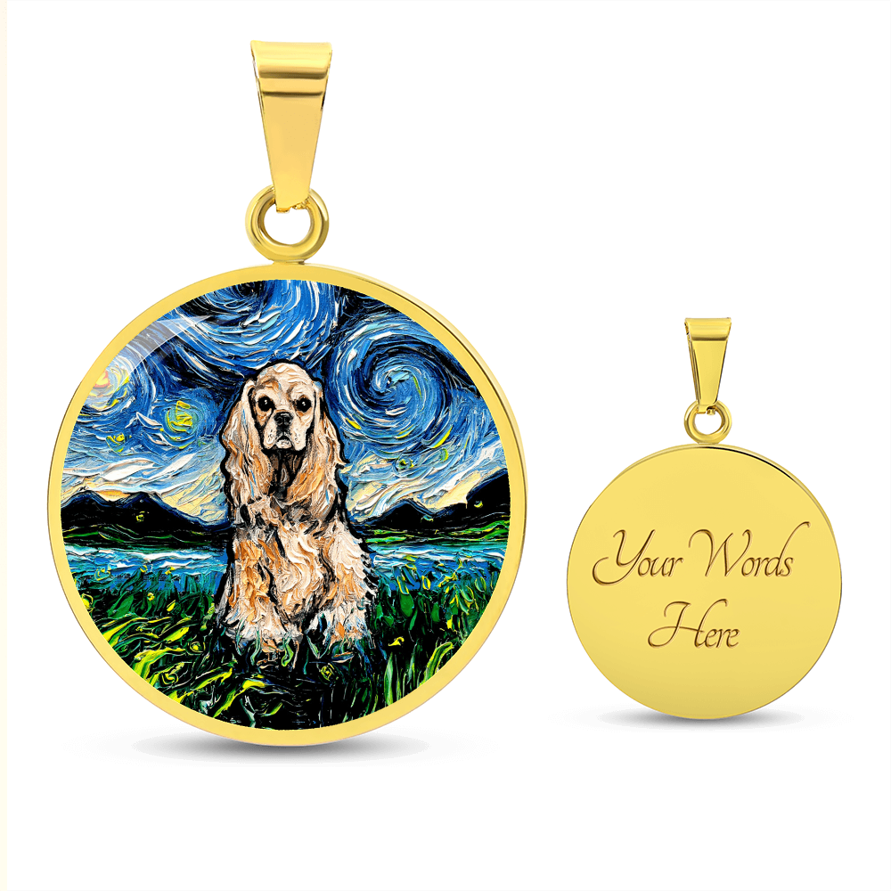 American Cocker Spaniel Starry Night Round Necklace