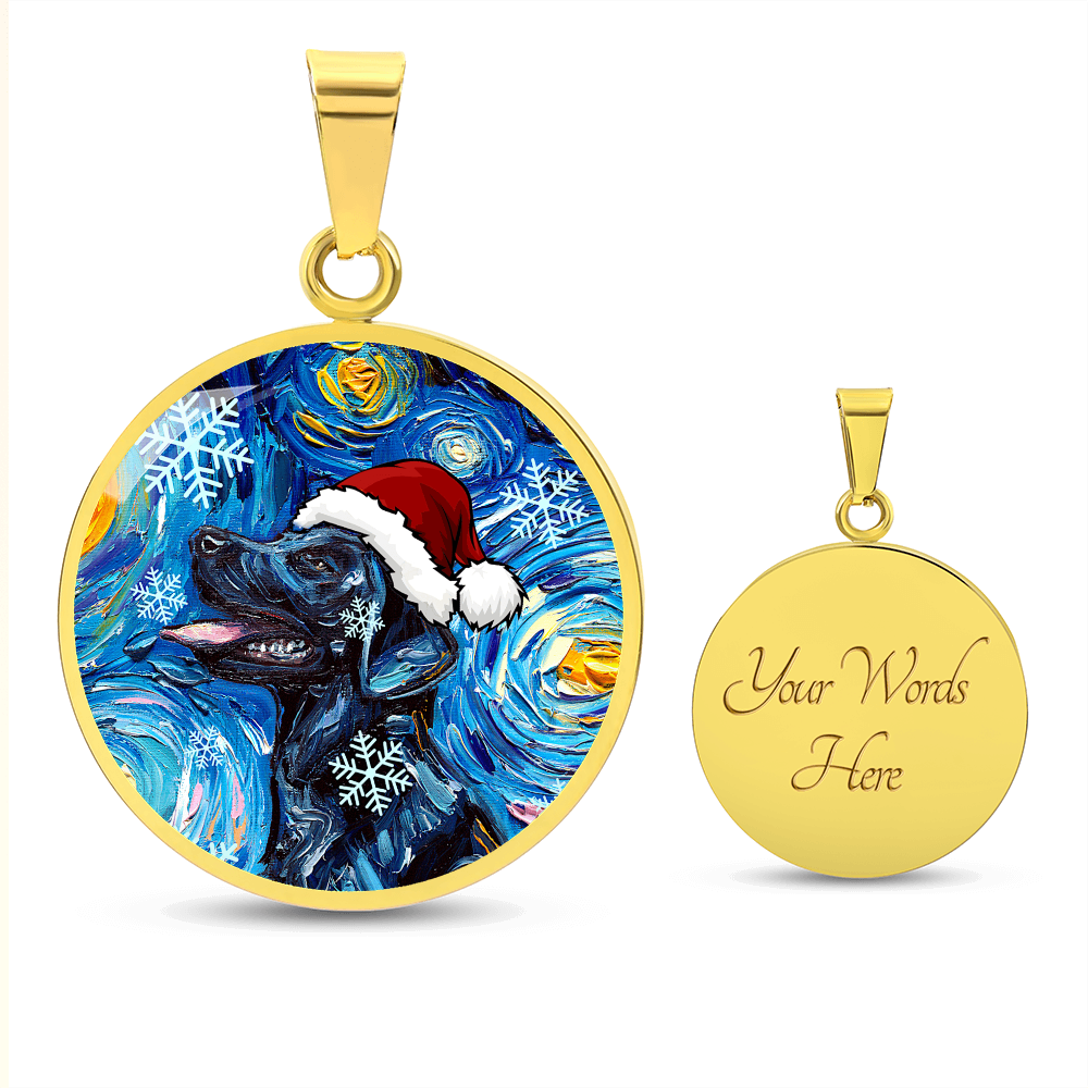 Santa Black Labrador Starry Night Round Necklace