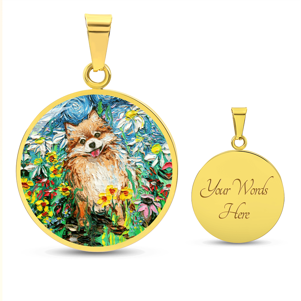 Happy Pomeranian Starry Night Round Necklace