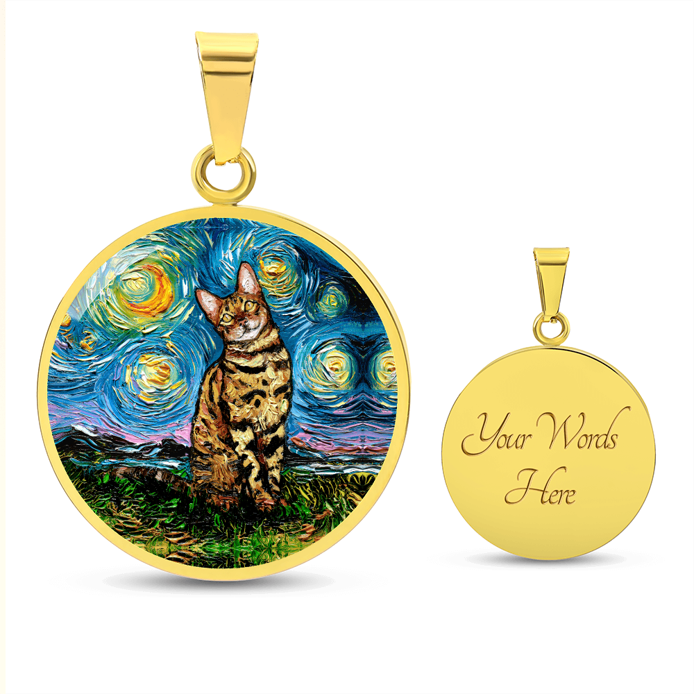 Bengal Cat Starry Night Round Necklace
