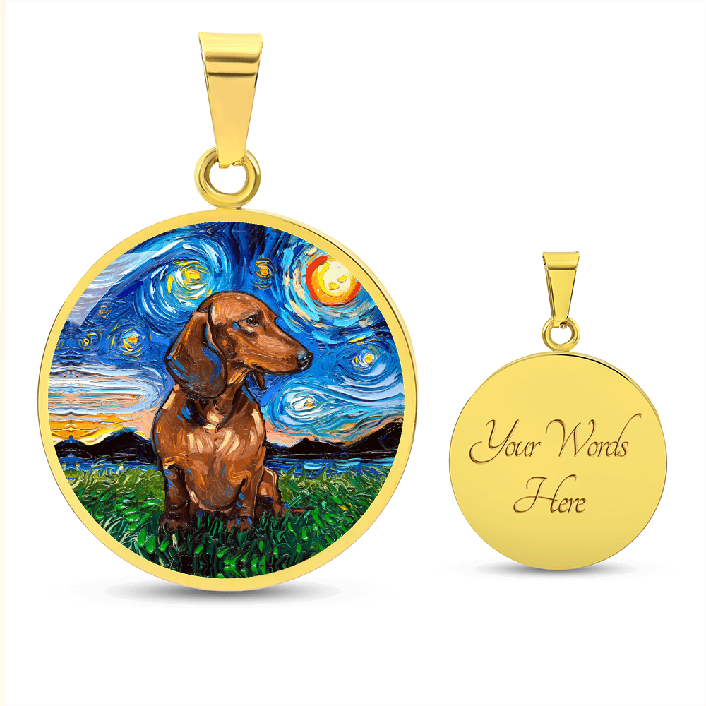 Brown Dachshund Starry Night Round Necklace