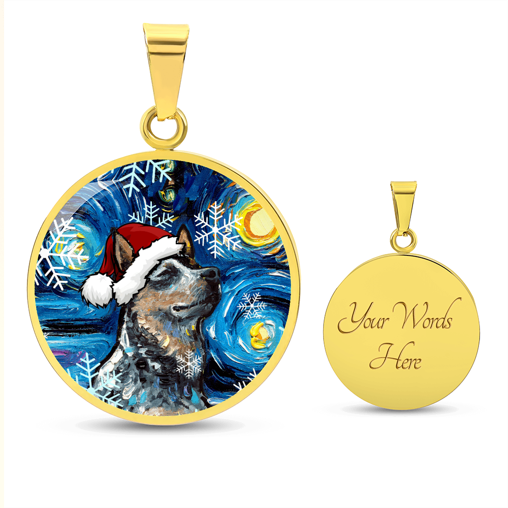 Santa Blue Heeler Starry Night Round Necklace